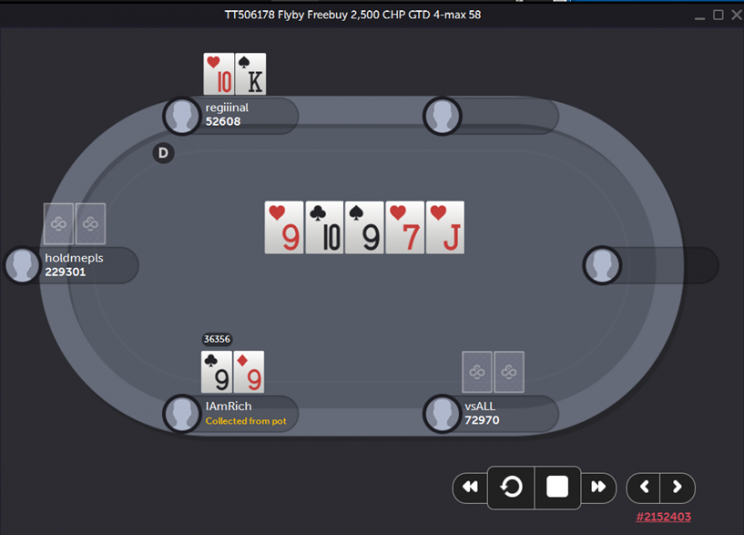 CoinPoker Hand Off Online Poker 4 of a Kind 9s